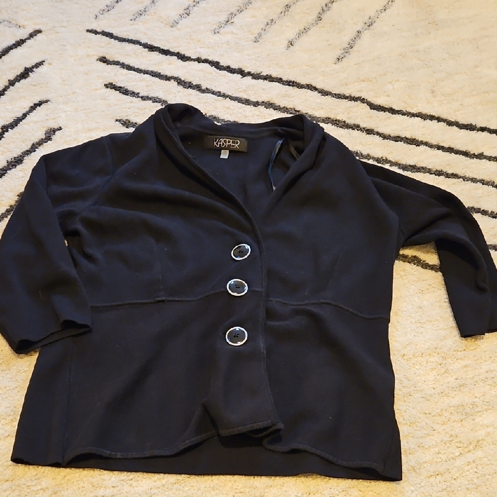 Kasper Black Three-Button Open Collar Jacket